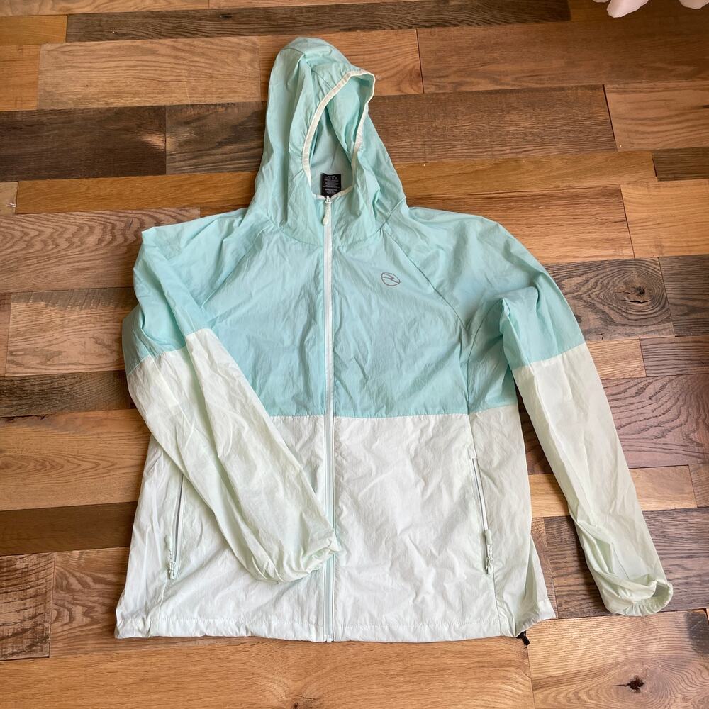 Reel Life Hooded Windbreaker Rain Jacket Mint White Women's Large